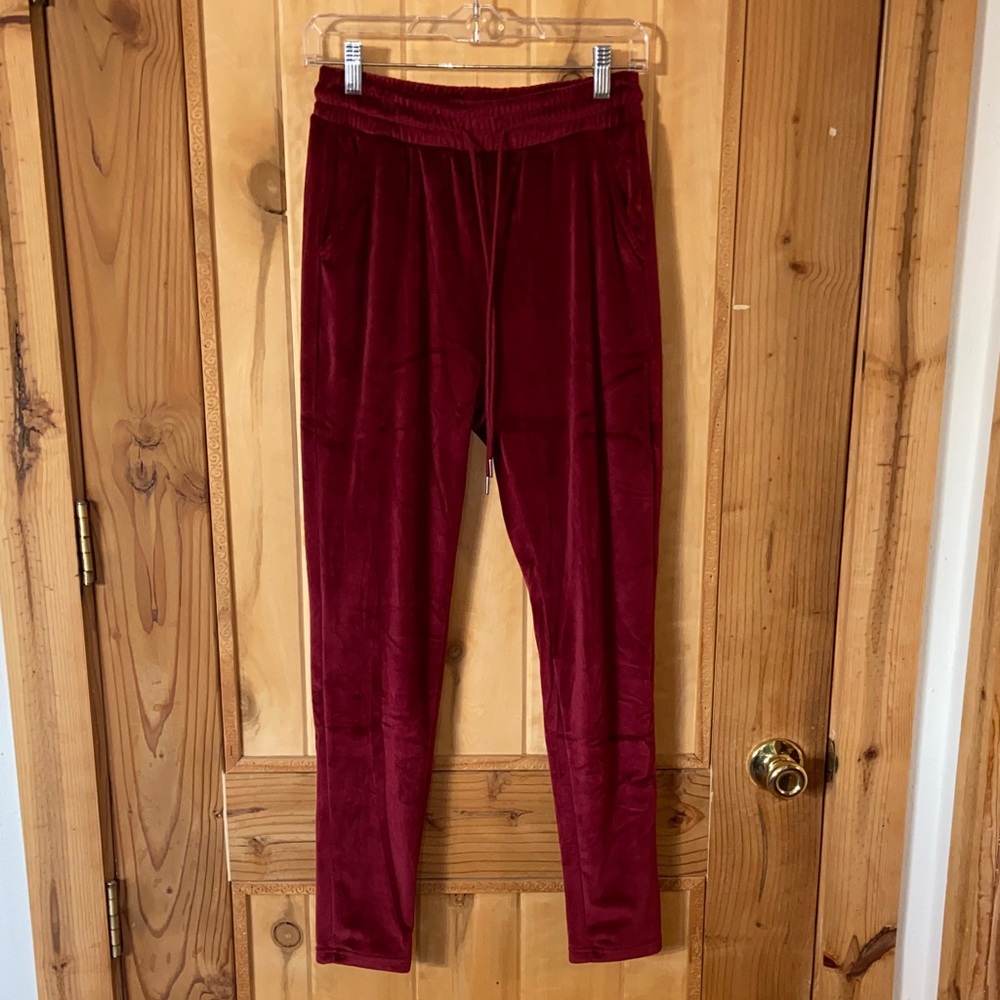 Velvet Jogger Pants - Deep Red